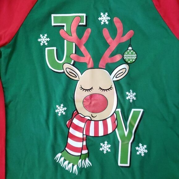 Cute Holiday Time Reindeer Joy Girls Top Sz L - Picture 2 of 5